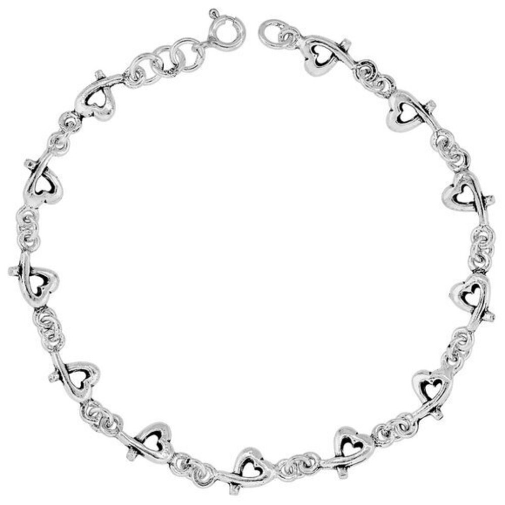 New Dainty Sterling Silver Hearts Bracelet for Women and Girls, 1/4 wide 7.5”
